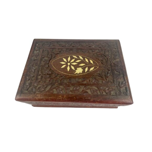 Handcrafted Wooden Jewelry Box With Intricate Inlay & Velvet Lining - Picture 10 of 10